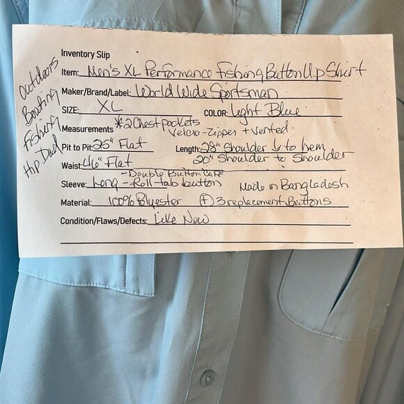 World Wide Sportsman Men's Fishing Shirt XL Long Sleeve Solid Blue Pockets Fish - Picture 2 of 13